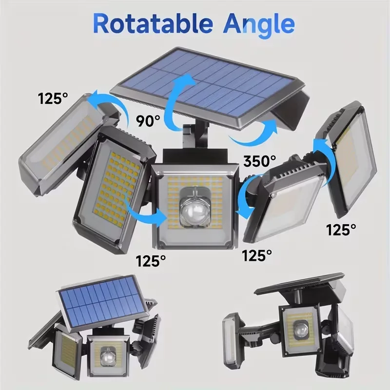 Lámpara Solar LED 5 Cabezales Cobertura 360° Sensor Movimiento