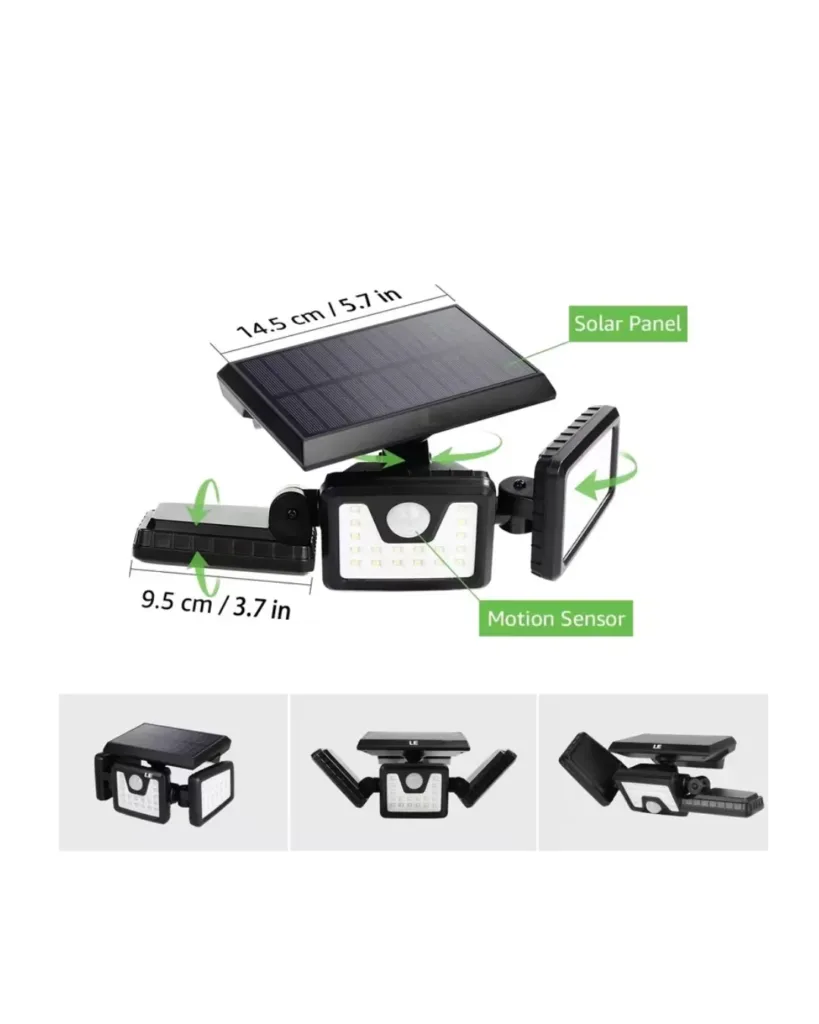 Lámpara Solar LED 3 Cabezales Sensor Movimiento 360°